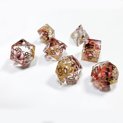 Merah &amp; hitam Foil campuran kristal asap Resin Boarding Dice Set dnd dadu