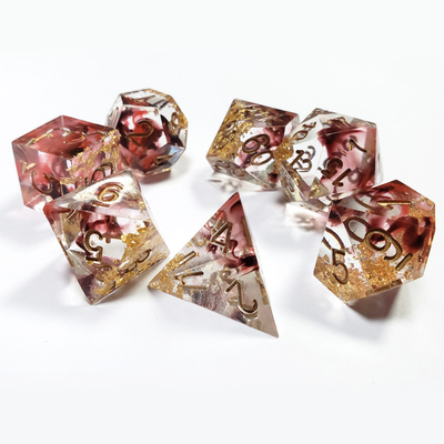 Merah &amp; hitam Foil campuran kristal asap Resin Boarding Dice Set dnd dadu