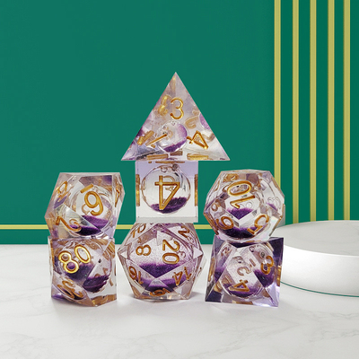 Pasir mengalir ungu resin multi -noodle permainan tablet dadu set dnd dadu