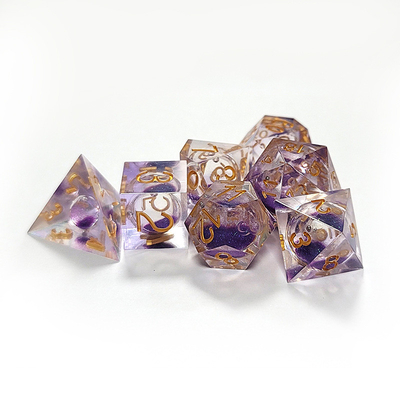 Pasir mengalir ungu resin multi -noodle permainan tablet dadu set dnd dadu