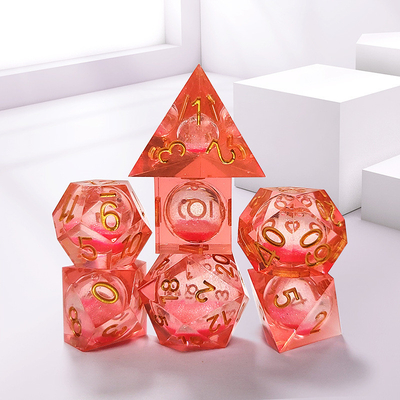 Cahaya Merah Kristal Resin Polyhedral Dice Renyah Tidak beracun