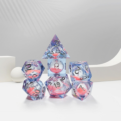 Pink Flow Sand Biru Kristal Resin Dice Multi Sisi buatan tangan
