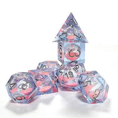 Pink Flow Sand Biru Kristal Resin Dice Multi Sisi buatan tangan