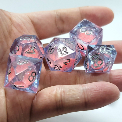 Pink Flow Sand Biru Kristal Resin Dice Multi Sisi buatan tangan