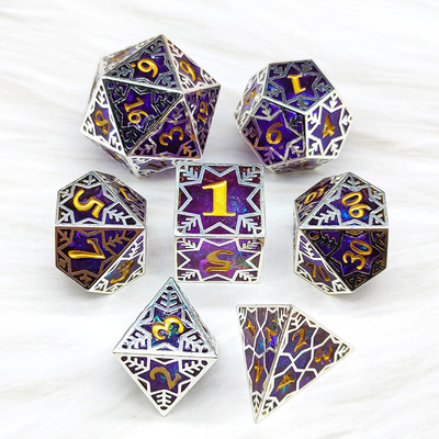 Resin ungu&amp;snowflake rangka logam meja permainan peran khusus multi-sided dadu set