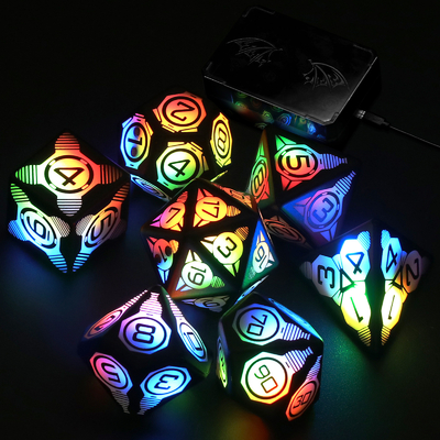Plastik LED Bercahaya dadu Rechargeable Sepak Bola Meja Permainan Multi-Faced Dice Set