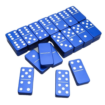 Double 6 Six Metal Domino Set Dengan 28 Giant Aluminium Alloy Domino Blocks Laser Printed Desktop Game