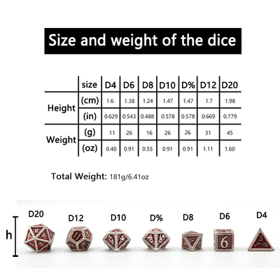 DND metal dice, Dragon dan Dungeon polyhedral RPG dice, 7 tabletop game dragon scale dice