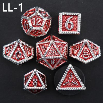 DND metal dice, Dragon dan Dungeon polyhedral RPG dice, 7 tabletop game dragon scale dice
