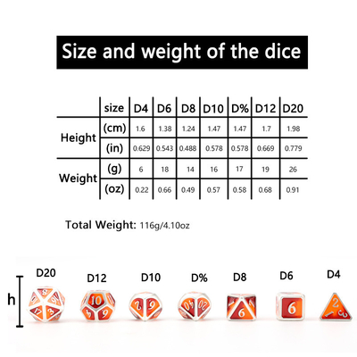 Metal DND dadu yang disesuaikan warna solid polyhedron logam dadu set dengan angka perak, digunakan untuk permainan catur D &amp; D