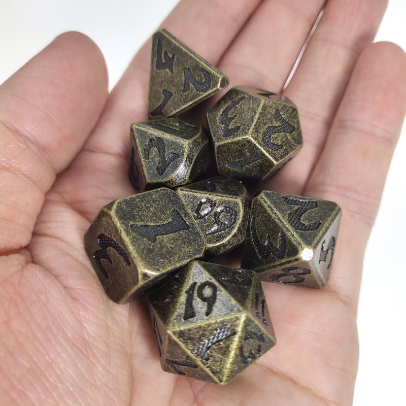 Tangan Diukir Tahan Lama Untuk Dunia Savage Set Dadu Polihedral Logam Tangan Kokoh Serbaguna