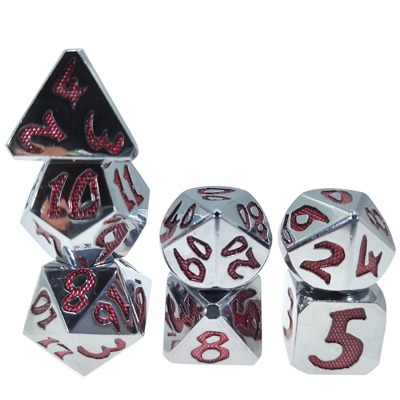 Serbaguna Tiny Metal Dice Red Dice Polyhedral Set Untuk Dungeons And Dragons Silver Red