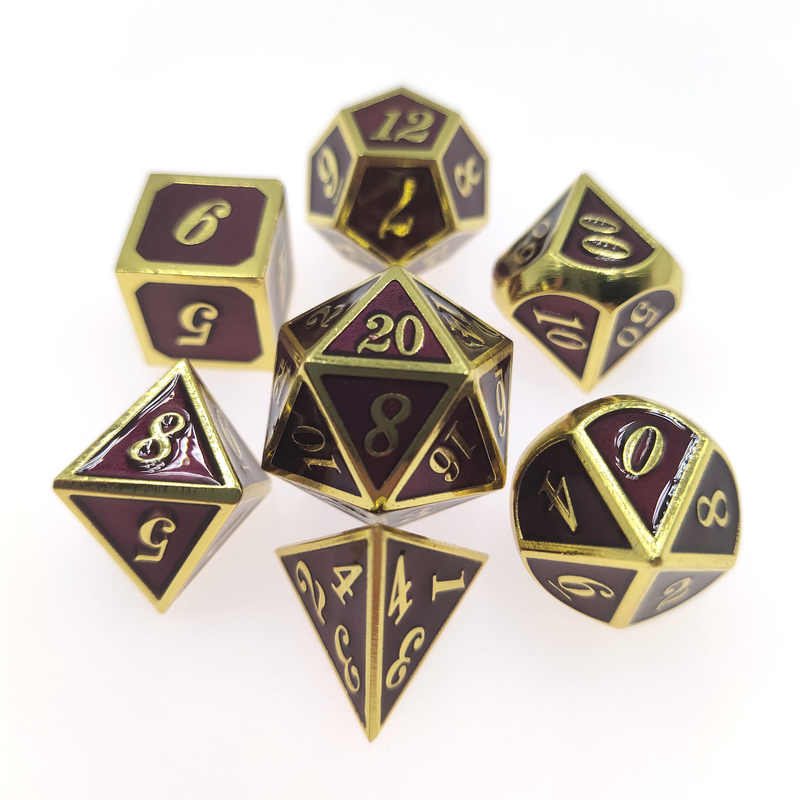 Mini Handmade Table Top Gilt Green Dice Set Kemasan Kotak Hadiah Polyhedral Selesai Halus