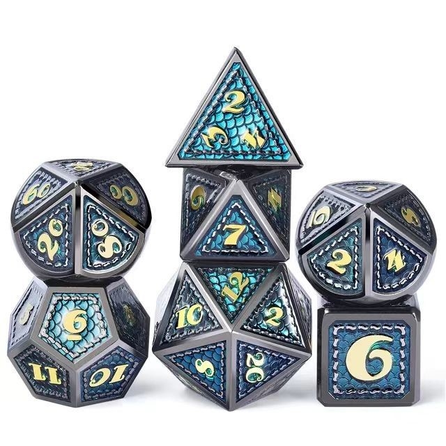 Dragon Scale Solid Metal Dice Set Multi Color DND RPG Warna Cerah
