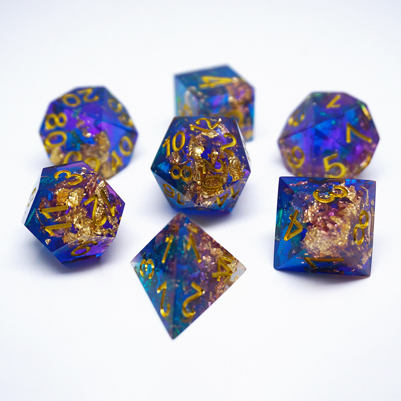 Blue Gold Foil Resin Dice Set Disesuaikan Berbagai Warna#Rpg#Dnd#Coc