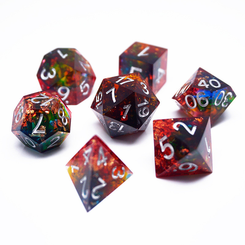 Red Gold Foil Resin Dice Set Kerajinan Tangan Warna Khusus#Rpg#Dnd#Coc