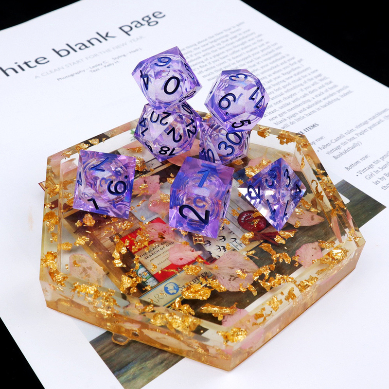 Ungu Putih aliran pasir langit nomor resin multi -faceted permainan dadu suite naga dan dungeon kota dnd dadu