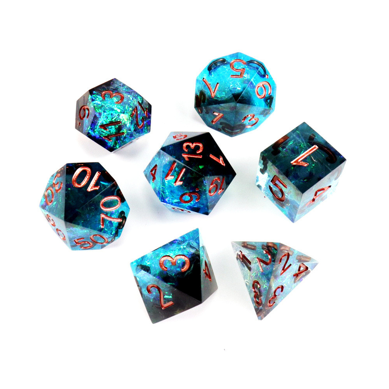 Biru ditambah bijih hitam karakter resin memainkan multi -noodle dadu set dnd dadu
