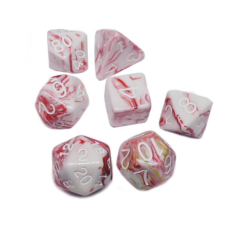 Warna putih dan merah bijih resin karakter memainkan multi -noodle dadu setelan Naga dan Dungeon dnd dadu