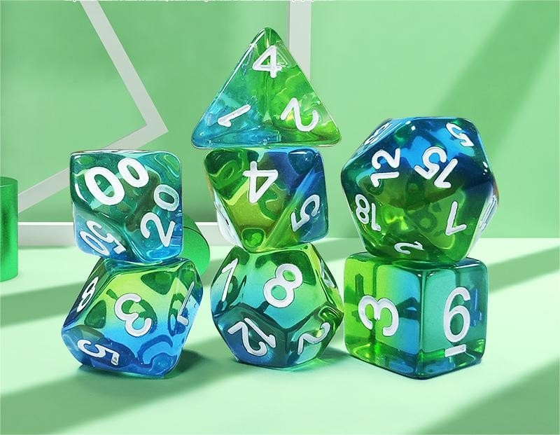 Mint hijau kristal resin alami multi -faceted permainan papan dadu set Naga dan Dungeon