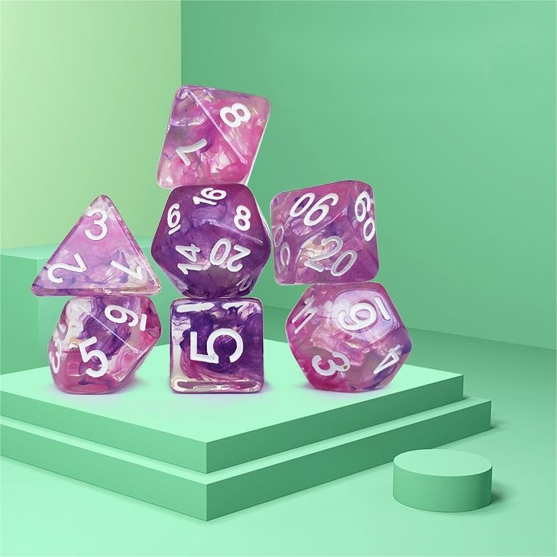 Berwarna merah muda ungu langit berbintang Resin Boarding Dice Set dnd dadu