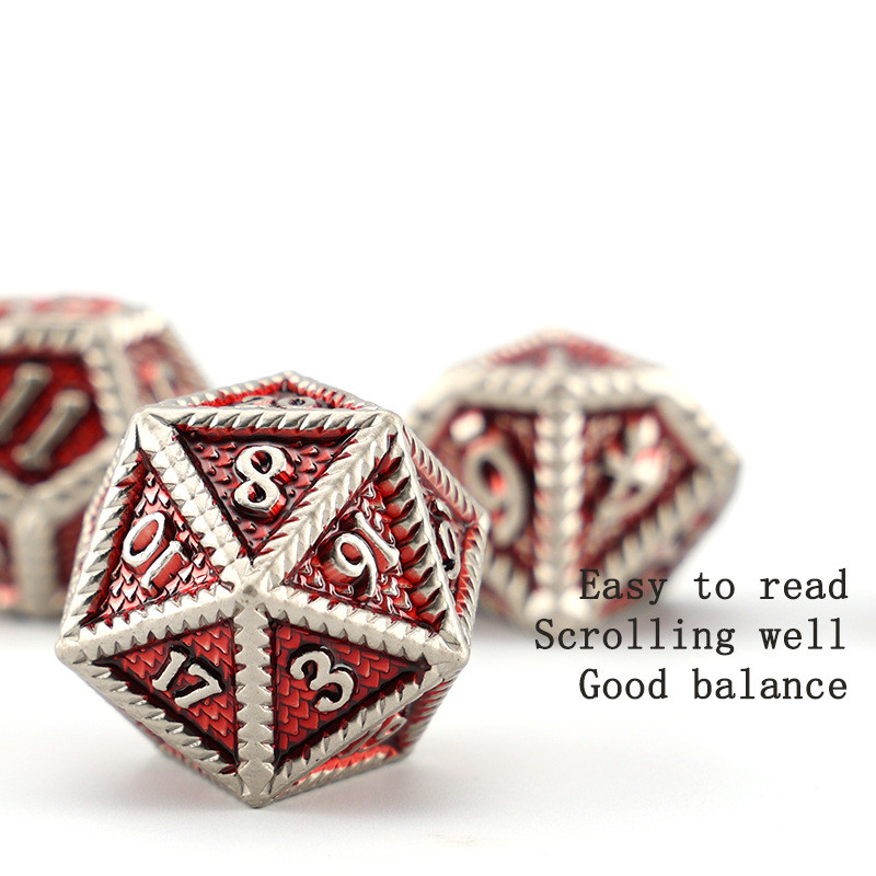 DND metal dice, Dragon dan Dungeon polyhedral RPG dice, 7 tabletop game dragon scale dice